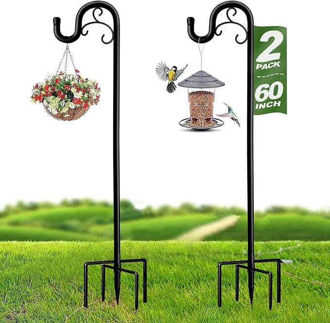 Shepards Hooks for Outdoor, 60 Inch Adjustable Shepherds Hook for Bird Feeders for Outside (2pcs), Heavy Duty Humming Bird Stand Feeder Pole, Metal Garden Hooks Hanger for Outdoor Décor-VerdiqueGarden