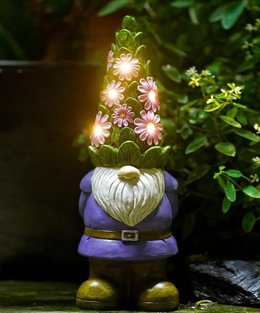 Nacome Solar Garden Outdoor Statues Gnome with Succulent and 7 LED Lights - Lawn Decor for Patio, Balcony, Yard Ornament - Unique Housewarming Gifts-VerdiqueGarden