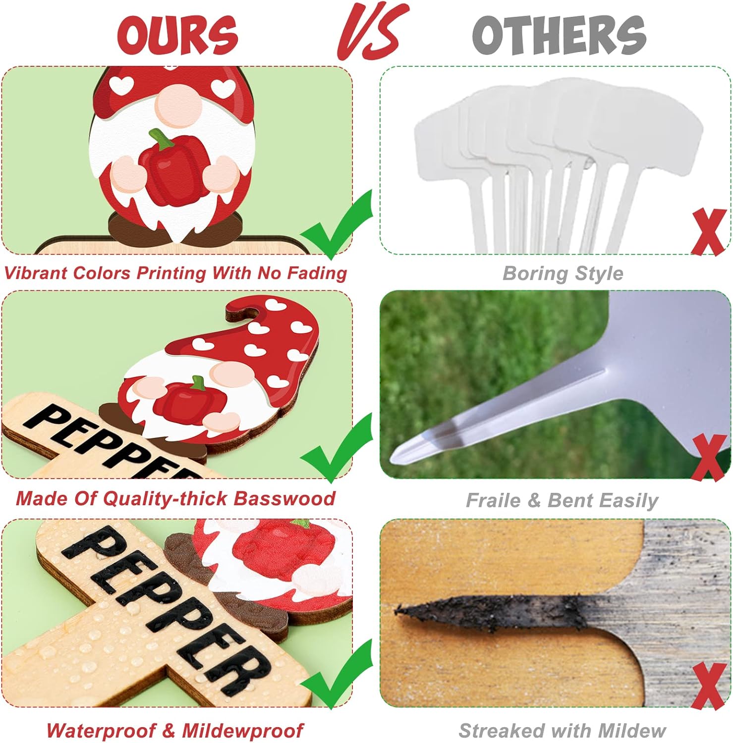 Huray Rayho Gnome Wooden Plant Markers for Vegetable Flowers Garden Potted Plants Tags 15-Pack Funny Wood Plant Labels Garden Stakes Patio Decorations Funny Gifts for Plant Lady Woman Novelty Gift-VerdiqueGarden