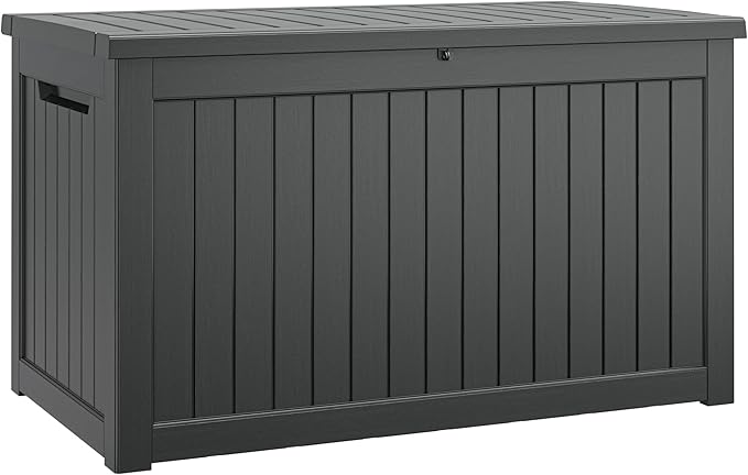 NUNU LAB 230 Gallon Large Resin Deck Box, Waterproof Outdoor Storage Box, Lockable Storage Bin for Patio Furniture, Garden Tools, Pool Accessories, UV-Resistant & All-Weather, Black-VerdiqueGarden
