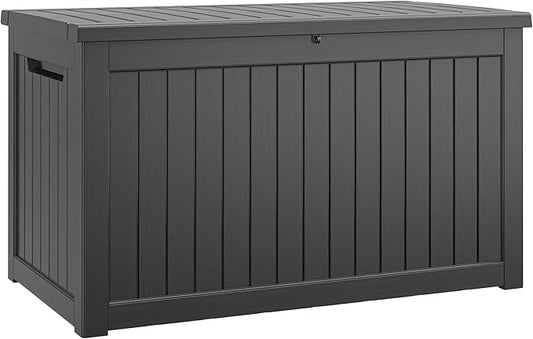 NUNU LAB 230 Gallon Large Resin Deck Box, Waterproof Outdoor Storage Box, Lockable Storage Bin for Patio Furniture, Garden Tools, Pool Accessories, UV-Resistant & All-Weather, Black-VerdiqueGarden