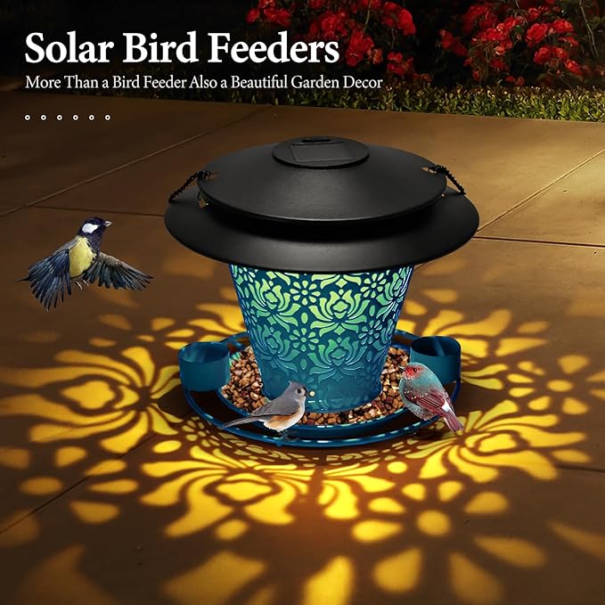 Solar Bird Feeders for Outside Hanging Metal Wild Bird Feeder Solar Lanterns Outdoor Waterproof Garden Decor for Yard Blue-VerdiqueGarden