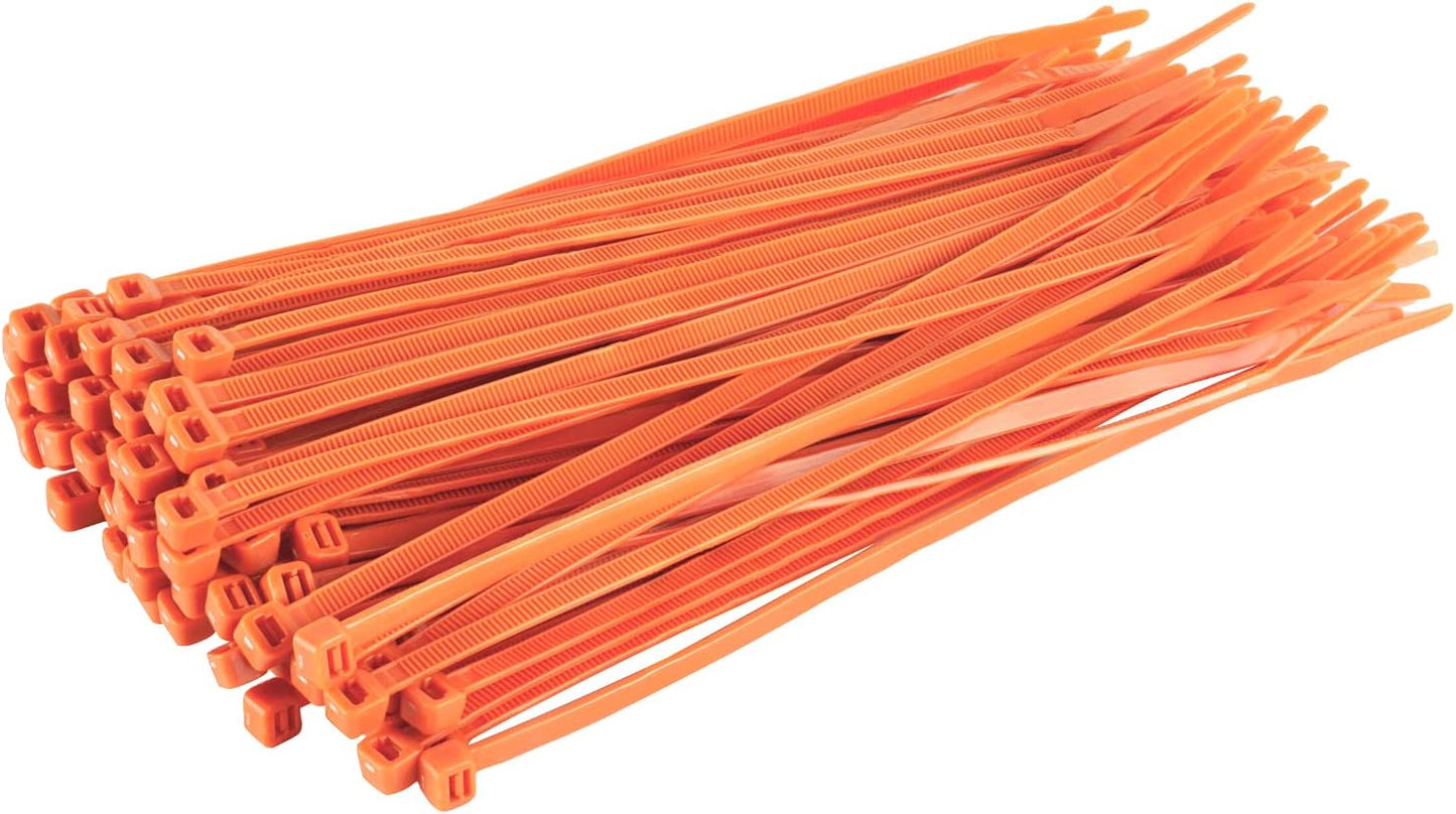 GTSE 8 Inch Orange Zip Ties, 100 Pack, 50lb Strength, UV Resistant Strong Nylon Cable Ties, Self-Locking 8" Tie Wraps-VerdiqueGarden
