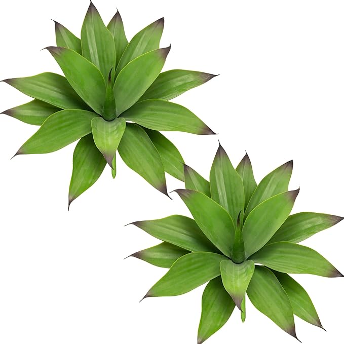 Fake Plants Artificial Agave Plants,Large UV Resistant Fake Agave Planters for Indoor and Outdoor Decorating Tropical Plant Succulents Greenery Indoor Decor13.8 (2Pack, Dark Green)-VerdiqueGarden