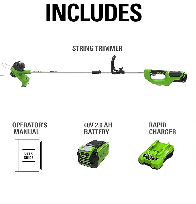Greenworks 40V 12" Cordless String Trimmer, 2.0Ah Battery and Charger Included-VerdiqueGarden