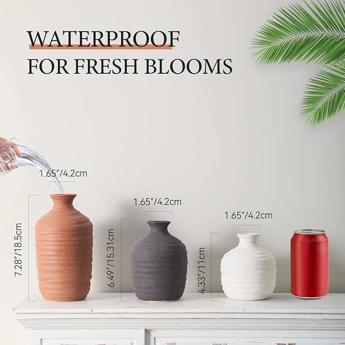 Ceramic Vase Set of 3 Decorative Vase for Home Decor Modern Farmhouse Decor Pottery Neutral Vases for Living Room Bathroom Table Mantel Fireplace Entryway Shelf (02-Brown)-VerdiqueGarden