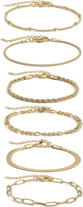 Gold Bracelets for Women, 18K Gold Plated Dainty Paperclip Link Chain Bracelets Thin Cute Stackable Bracelet Pack Fashion Accessories Gifts for Women