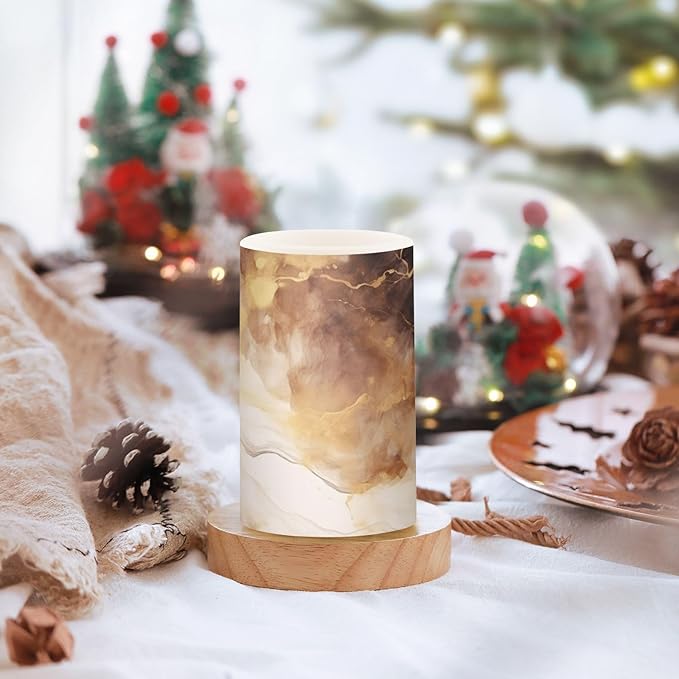 Flickering Flameless Candles, Brown White Marble LED Candles with Remote Timer, Set of 2 Battery Operated Candle for Valentine Wedding Birthday-VerdiqueGarden