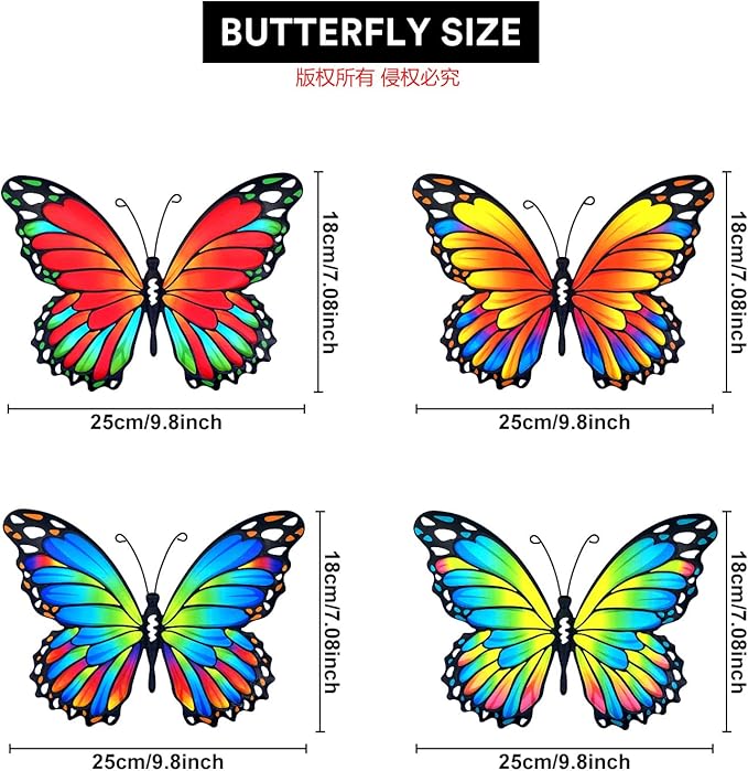 Oraytteo Metal Butterfly Outdoor Wall Decor - 4 Pack 9.8in Metal Butterflies Fence Art Decoration, Indoor Outdoor Patio Backyard Garden Decorations, Gift for Mom Dad Friends-VerdiqueGarden