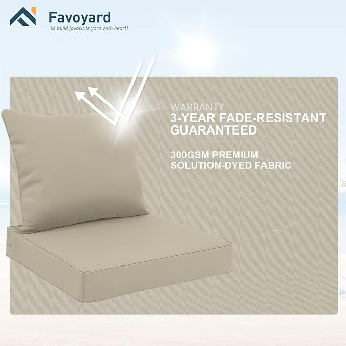 Favoyard Outdoor Seat Cushion Set 22 x 24 Inch Waterproof & Fade Resistant Patio Furniture Cushions with Removable Cover Deep Seat & Back Cushion with Handle and Adjustable Straps for Chair Sofa Couch-VerdiqueGarden