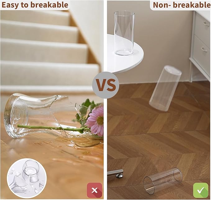 Clear Flower Vase, Non-breakable Vases, 4" W x 10" H, Acrylic Vase, Aesthetic Room Decor Cylindrical Modern Flower Vases for Table Centerpiece, Home Decor, Women Floral Arrangement Gift-VerdiqueGarden