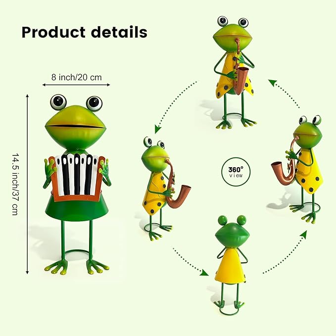 HONGLAND Metal Frog Garden Decor - Metal Frog Outdoor Statue -Funny Garden Frog Decorations - 3D Frog Figurine - Christmas Holiday Housewarming Gifts Lawn Patio Yard Garden Decor (Saxophone)-VerdiqueGarden