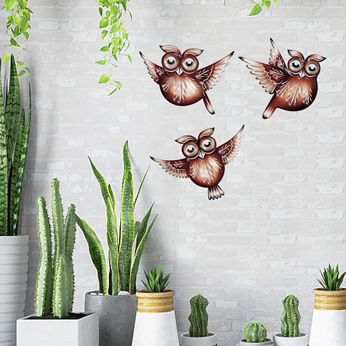 EiGreen Metal Owl Wall Art Decor, Metal Colorful Birds 3D Outdoor Wall decoration,Hanging Ornaments Hand-made cute owl Wall Art Fence Decorations for Living Room Patio Balcony (owl)-VerdiqueGarden
