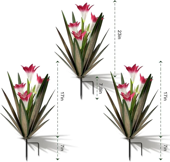 Homight Metal Agave Plant Outdoor Decoration Outdoor Garden Decoration Lily Mexican Yard Art Plant Garden Agave Lily Decorative Garden Gift… (3 Big Red Lilies)-VerdiqueGarden