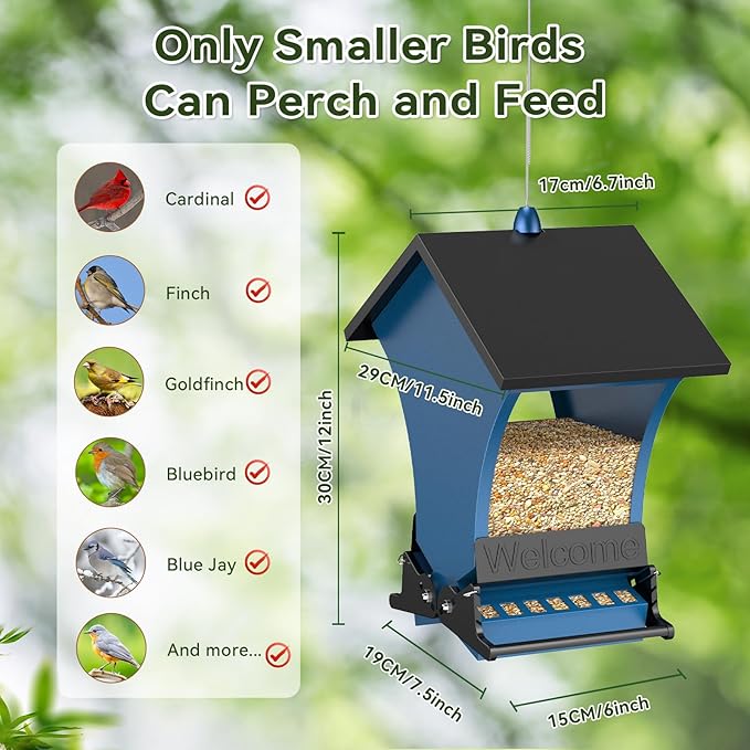 Wildpark Squirrel Proof Bird Feeders for Outdoors, 5LB Metal Hanging Feeders, Large Wild Feeders for Cardinals, Chickadees, Durable Backyard Feeders -One in Blue-VerdiqueGarden