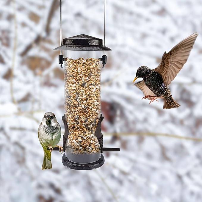 MIXXIDEA Wild Bird Feeders for Outdoors Hanging 2 Pack Stainless Steel Tube Bird Feeder, Water Resistant Finch Bird Feeder for Garden Backyard Decoration Attractive Metal Thistle Feeder (Coffee)-VerdiqueGarden