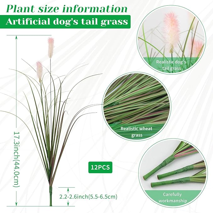 Artificial Grasses Plants Oudoor 12 Bunches Onion Grass Greenery with Plush Faux Fake Shrubs Plant Onion Wheat Grass for Outside Garden Indoor House Home Office Décor (Light Purple & Pink Plush-VerdiqueGarden