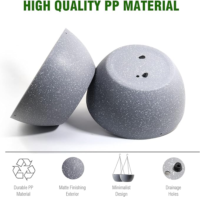 10 inch Hanging Planters for Outdoor Indoor Plants with Drainage Holes and Chain, 2 Pack Round Hanging Flower Plant Pots for Garden Home Porch Decor, Speckled Grey-VerdiqueGarden