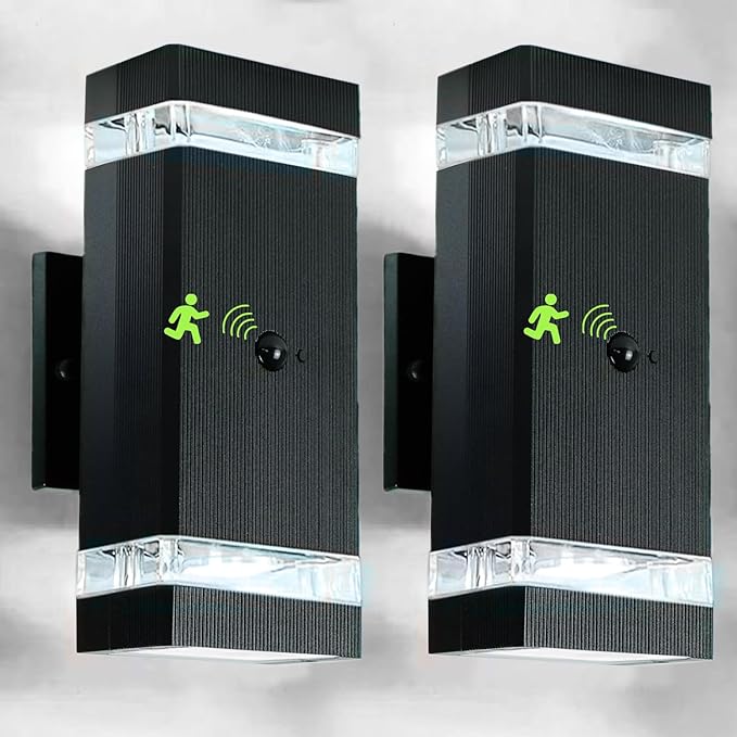 Motion Sensor Outdoor Wall Lights, Dusk to Dawn Exterior Light Fixtures with 3 Modes, Modern Up Down Wall Sconce, Waterproof Aluminum Porch Light for Garage, Patio, Front Door-VerdiqueGarden