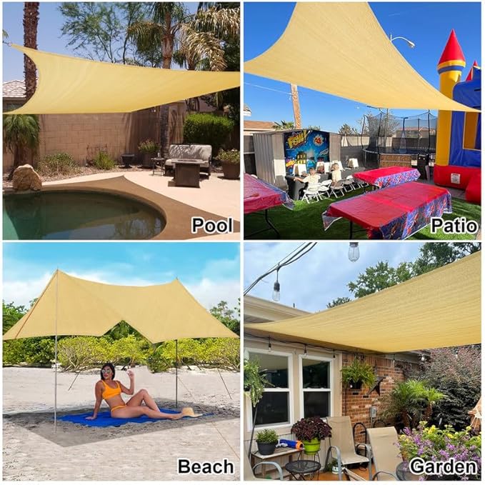 Amagenix Outdoor Sun Shade Canopy, 13X20 FT Sand UV-Blocking Awning for Patio, Garden & Backyard - Custom Size-VerdiqueGarden