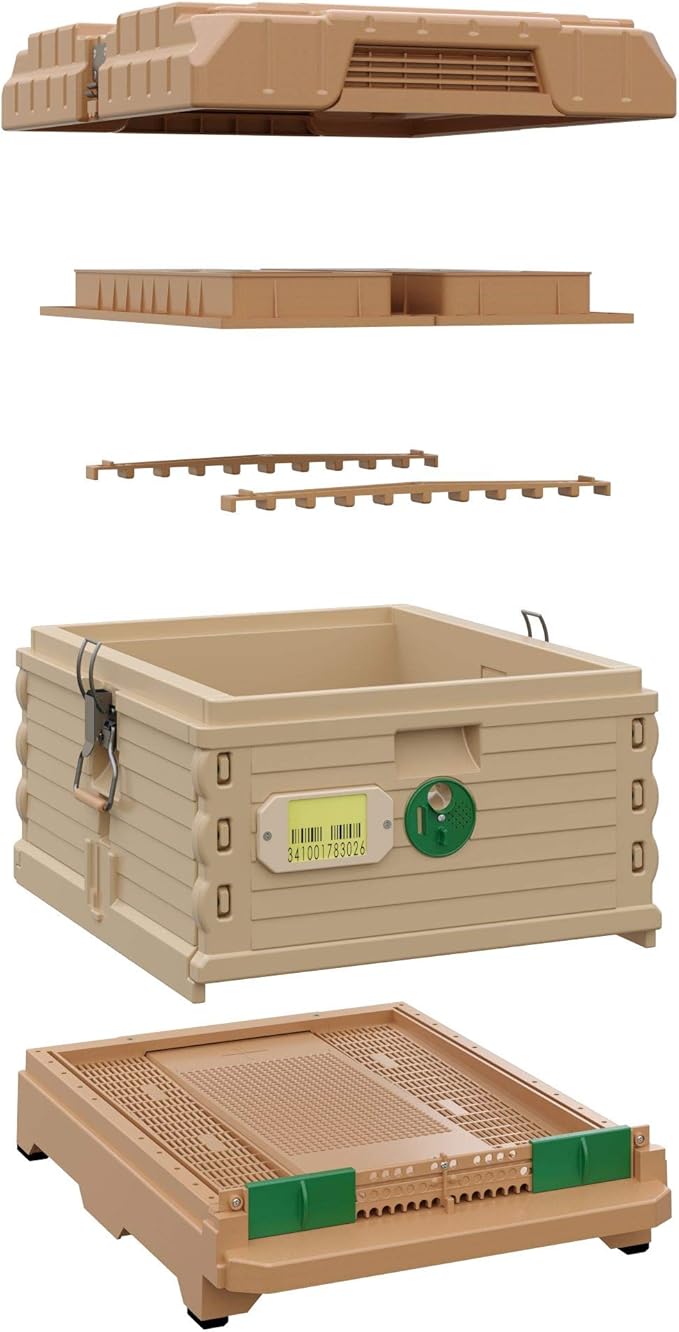 Ergo Insulated 10 Frame Bee Hive Set [NO Frames Included] (Single Hive, Tan Body Green Entrance)-VerdiqueGarden