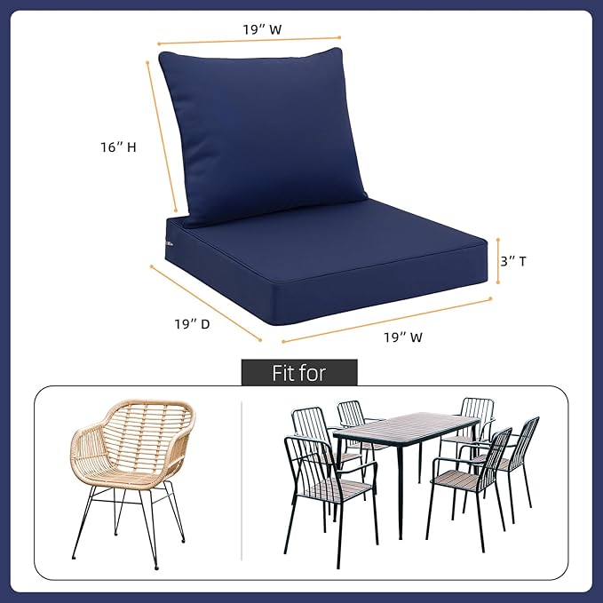 Favoyard Outdoor Seat Cushion Set 19 x 19 Inch Waterproof & Fade Resistant Patio Furniture Cushions with Removable Cover Deep Seat & Back Cushion with Handle and Adjustable Straps for Chair Sofa Couch-VerdiqueGarden