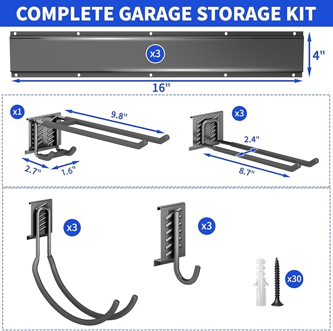 Garage Organization Tool Organizer Wall Mount, 64inch Heavy Duty Garden Tool Organizer Storage System, Easy Install with 10 Adjustable Hooks, for Garage, Basement, Shed, Workshop(Black)-VerdiqueGarden