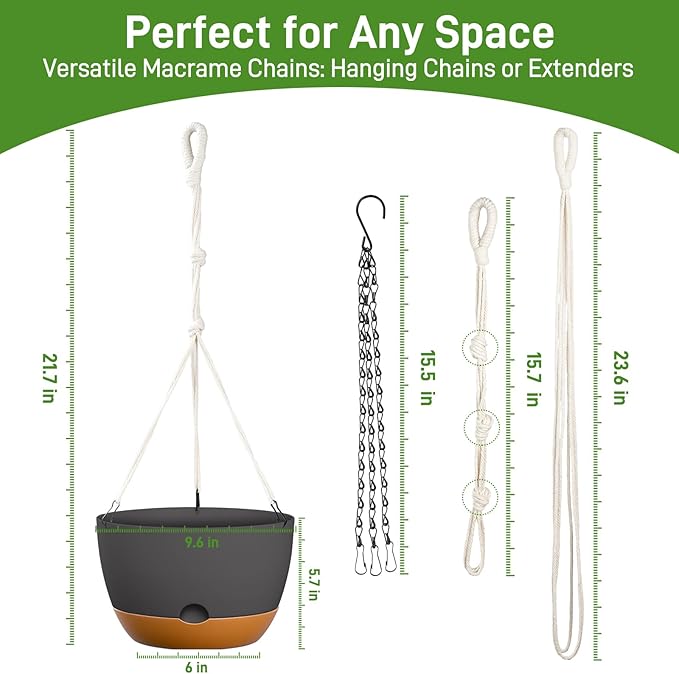 10 Inch Hanging Planters for Indoor & Outdoor Plants (2 Pack) - Self-Watering & Drainage Flower Pots with 2 Kinds of Plant Hangers for Home Decor & Garden (Deep Gray, 10 in)-VerdiqueGarden