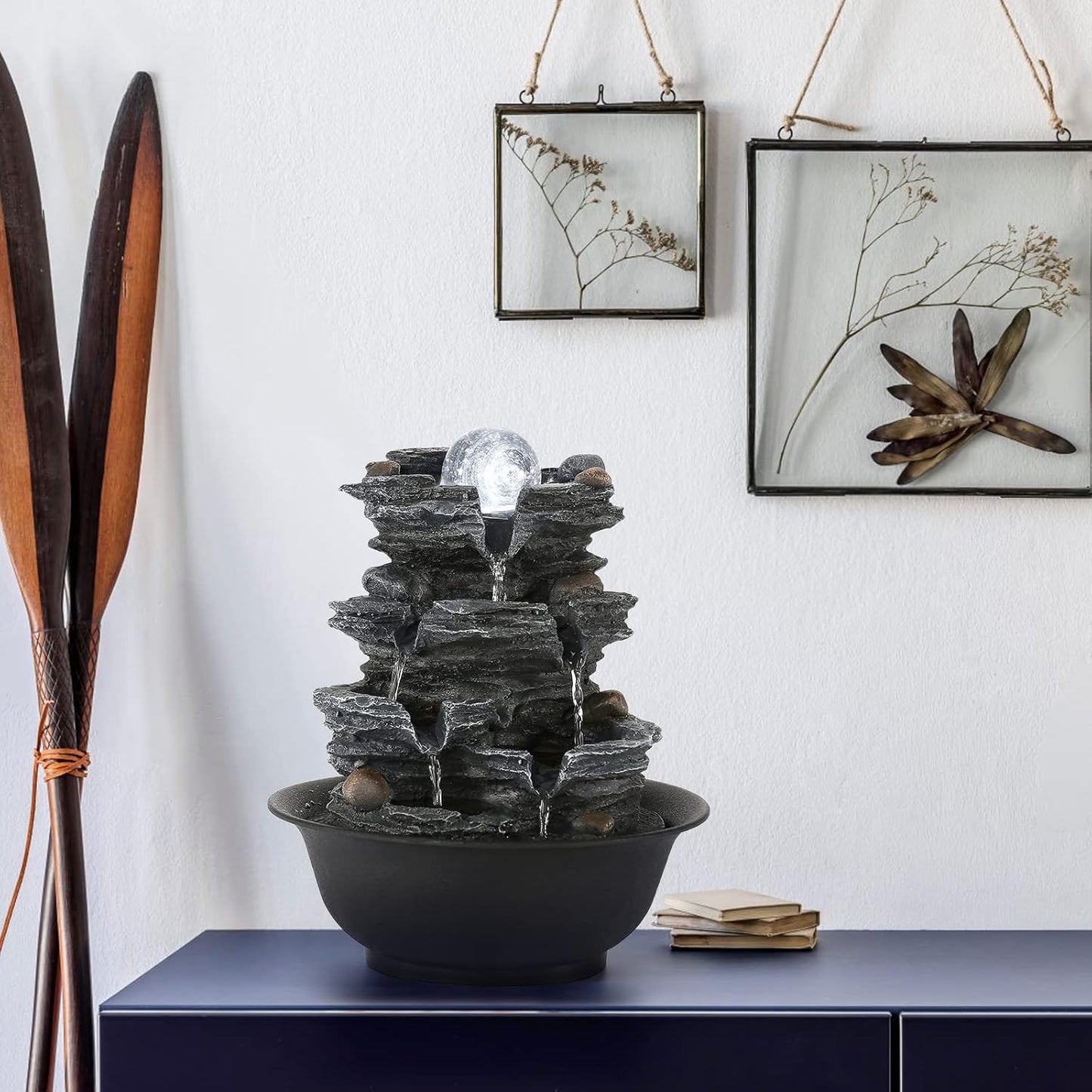 Dyna-Living Tabletop Water Fountain Indoor Waterfalls Fountains with White LED Light Decorative Feng Shui Tabletop Fountain with Automatic Pump-VerdiqueGarden