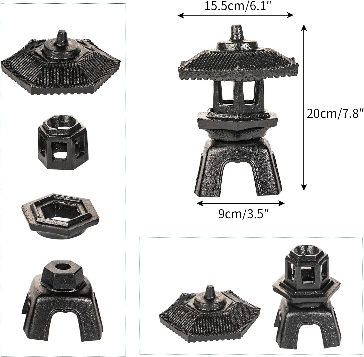 Sungmor Cast Iron Candle Lantern - Japanese Pagoda, Vintage Indoor/Outdoor Zen Garden Decorative Lantern, Heavy Duty Tealight Candle Holder Stand, Rustic Home Decor Patio Yard Art Ornament-VerdiqueGarden