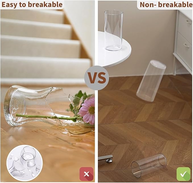 Clear Flower Vase, Non-breakable Vases, 4" W x 8" H, Acrylic Vase, Aesthetic Room Decor Cylindrical Modern Flower Vases for Table Centerpiece, Home Decor, Women Floral Arrangement Gift-VerdiqueGarden