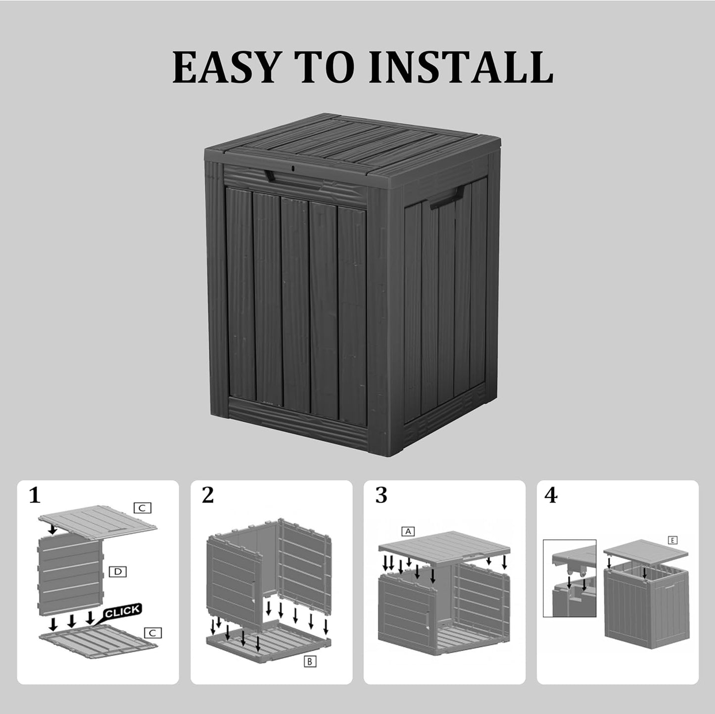 28 Gallon Double-Wall Resin Deck Box - Lockable Waterproof Outdoor Storage Box, 151lbs Capacity & Doubles as Seating for Patio Furniture - Garden Tools, Pool Accessories (Black)-VerdiqueGarden