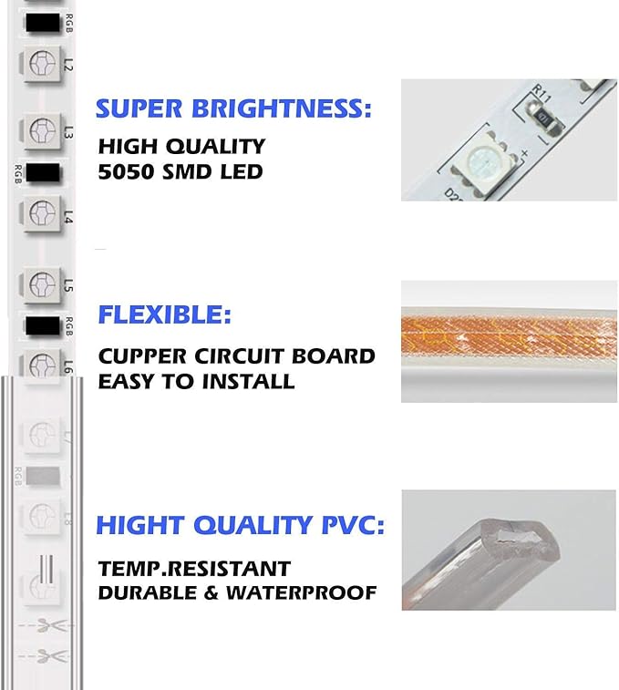 5050-60 Type AC 110-120V RGB LED Strip Lights, Flexible/Waterproof/Dimmable/Multi-Colors/Multi-Modes LED Rope Light + 24 Keys Remote for Home/Garden/Building Decoration (65.6ft/20m, RGB)-VerdiqueGarden