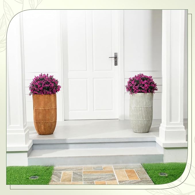 Yunlly 2 Pack 18" Artificial Boxwood Ball Bush Topiary Trees Fake Outdoor Plants, Realistic UV Resistance Faux Shrubs with Spike Greenery Topiary for Front Porch Garden Yard Patio Indoor (Fuchsia)-VerdiqueGarden