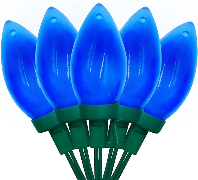 C9 Christmas Lights Outdoor 50 LED Blue Strawberry Waterproof String Lights Xmas Tree Indoor Decoration Plug in 34.5 Feet Used for Home Festive Courtyard Patio Garden(Blue)-VerdiqueGarden