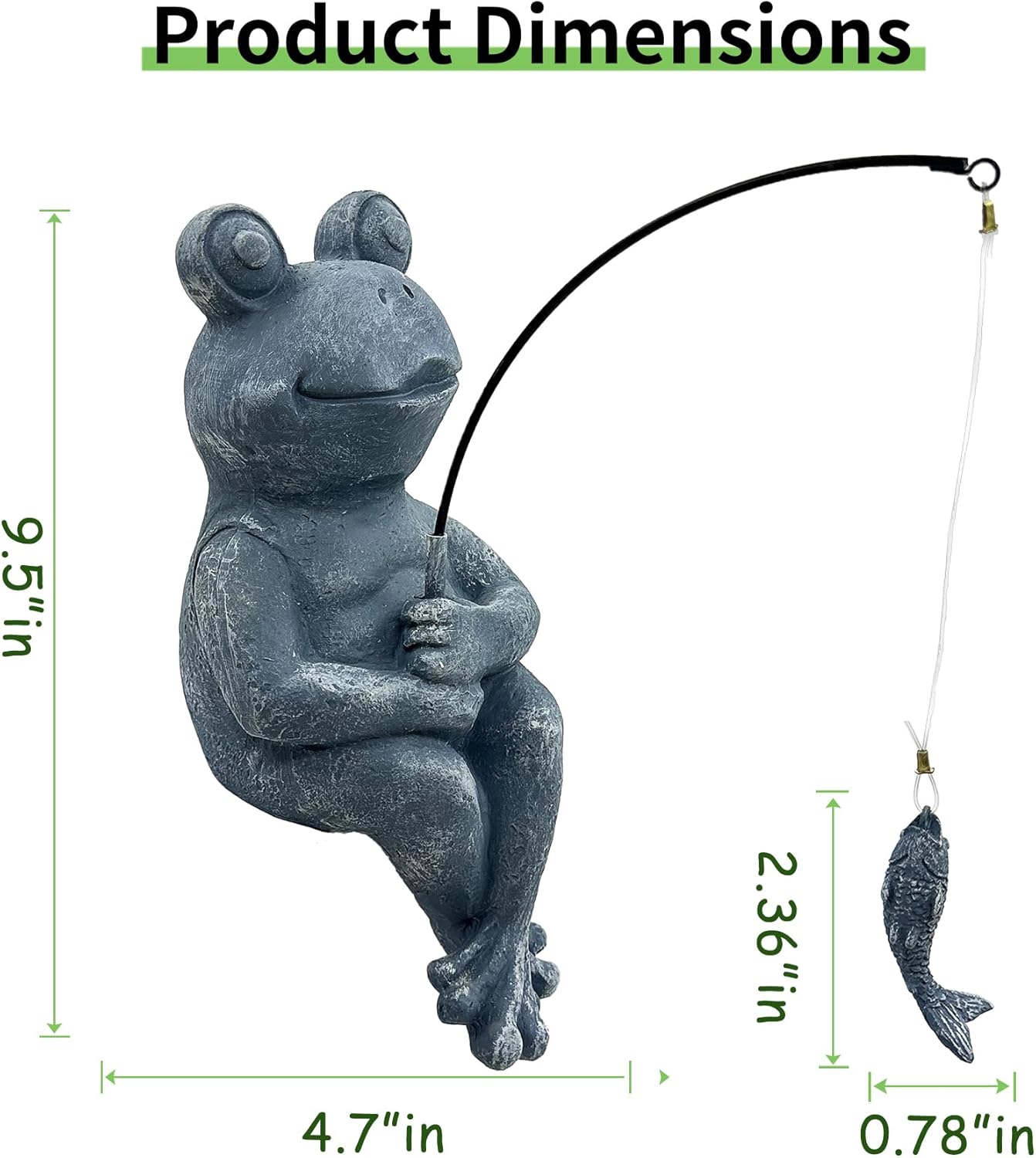9.5" Fishing Frog Stone Look Sculpture, Whimsical Lawn Yard Art, Funny Garden Pond Fisherman Statue, Resin Animal Decorative Figurine, Ideal for Frog Fishing Lovers-VerdiqueGarden