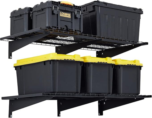 Garage Wall Shelving, 2-Pack 2 x 4ft Garage Storage Rack,Loads 700 lbs 24-inch-by-48-inch Heavy Duty Wall Shelves,24” x 48” Garage Wall Shelf,Black-VerdiqueGarden