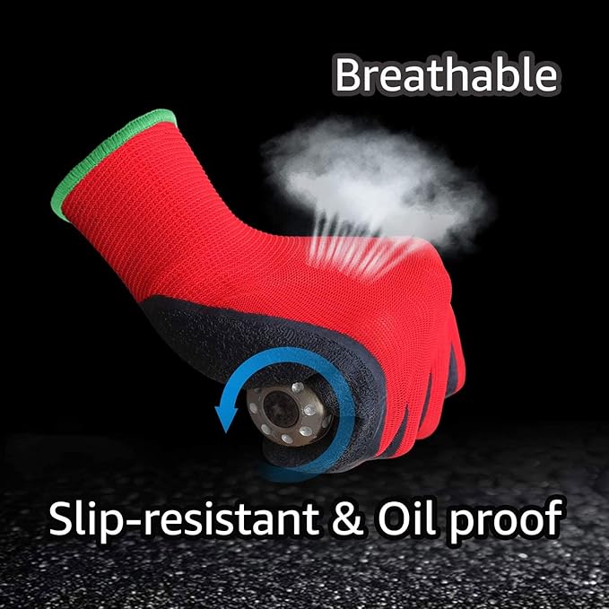 Evridwear Crinkle Latex Rubber Hand Coated Safety Work Gloves for Men Women General Multi Use Construction Warehouse Gardening Assembly Landscaping (XL-Size) 12 Pairs Pack-VerdiqueGarden