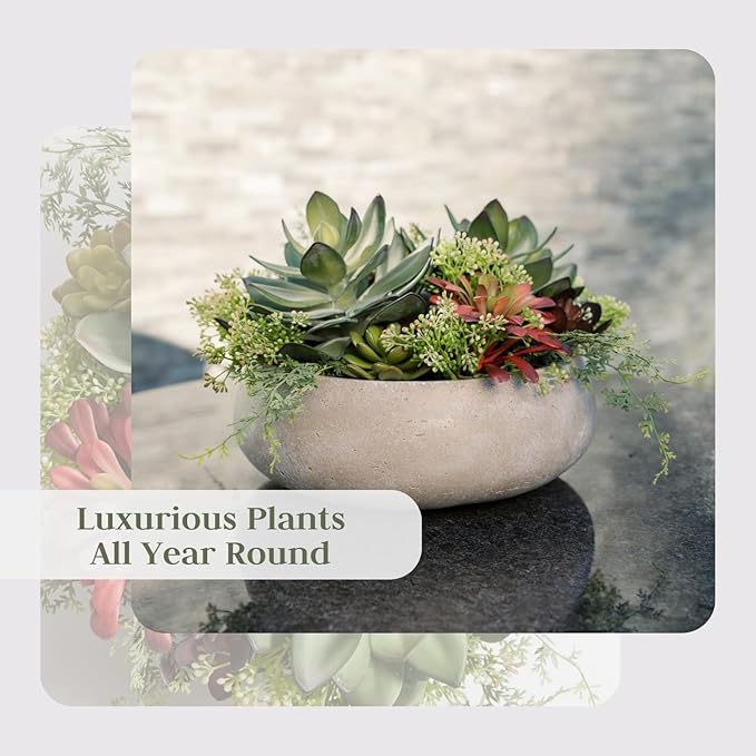 Round Faux Succulent Arrangement, 14" Premium Artificial Indoor Plant Enhances Interior Design, Display on Any Surface in Your Home Adding an Inviting Touch of Nature, Natural Planter Pot Included-VerdiqueGarden