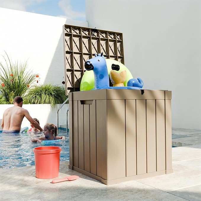 50 Gallon Outdoor Storage Box – Waterproof Deck Box for Garden & Patio,Light Brown-VerdiqueGarden
