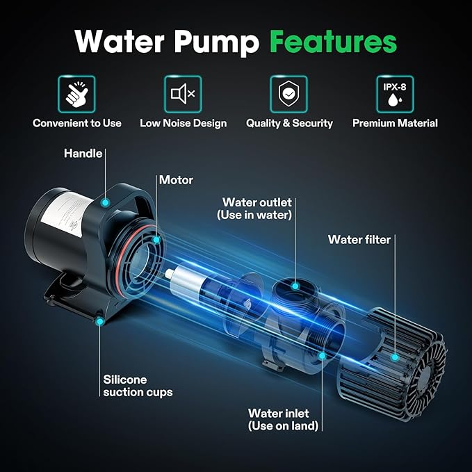VIVOSUN 1600 GPH Submersible Water Pump with Barrier Bag, 100W Pond Pump, Ultra Quiet Aquarium Pump with 14FT. Lift Height for Pond, Waterfall, Fish Tank, Statuary, Hydroponic-VerdiqueGarden