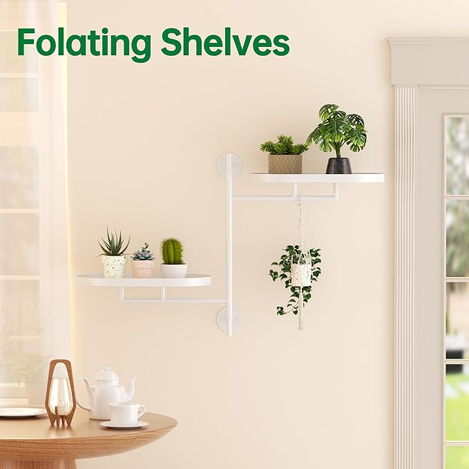 Rotating Window Plant Shelves for Multiple Plants Indoors,2-tier Metal Corner White Plant Stand Holder Floating Plant Shelf for Wall，Windows Sill Gifts for Plant Lovers to Enhance Home Decor-VerdiqueGarden