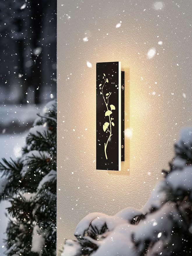 Modern Outdoor Wall Lights 11.8inch LED Long Wall Sconce 3000K Ginkgo Hollow Design Wall Mount Porch Lights 12W Exterior Lighting Fixtures for Patio Balcony Terrace Garden-VerdiqueGarden