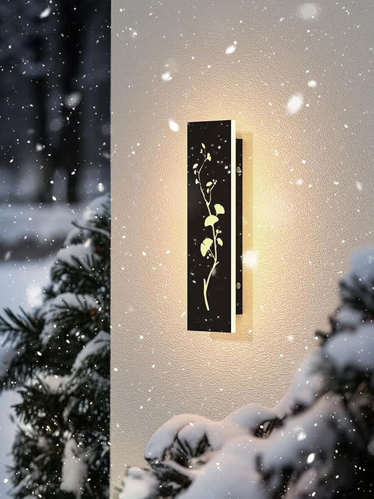 Modern Outdoor Wall Lights 11.8inch LED Long Wall Sconce 3000K Ginkgo Hollow Design Wall Mount Porch Lights 12W Exterior Lighting Fixtures for Patio Balcony Terrace Garden-VerdiqueGarden