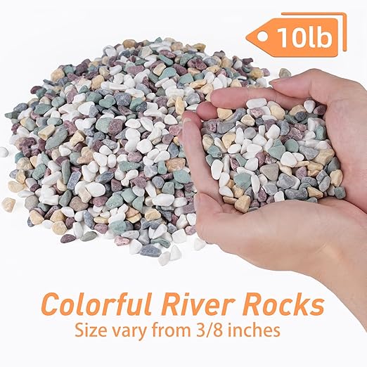 10 lbs Pea Gravel for Plants, Aquarium, Fish Tank, 3/8 inch Decorative Pebbles for Indoor Plants, Succulent, Bamboo, Vase, Drainage Rocks for Potted Plants, Top Dressing, Mixed Color-VerdiqueGarden