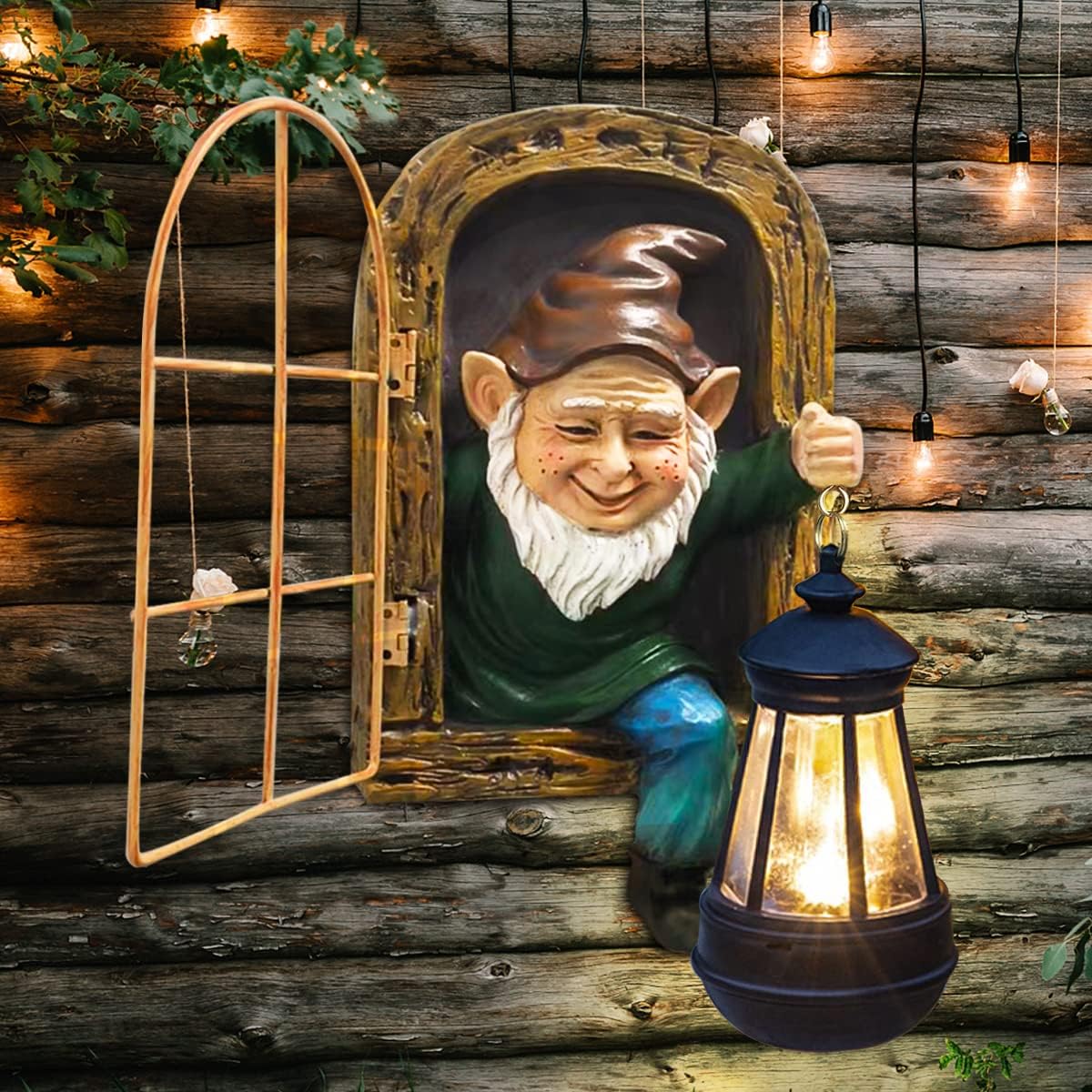 Whimsical Fairy Garden Gnomes with Solar Lights-10 Elf Out The Door Tree Hugger Garden Statues-Outdoor&Yard Decor-Tree Face Sculpture,Ideal Halloween Gifts - Yard Art for Patio,Fence,Wall-VerdiqueGarden