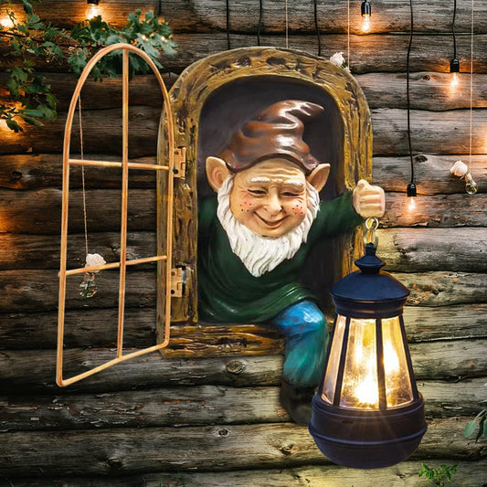 Whimsical Fairy Garden Gnomes with Solar Lights-10 Elf Out The Door Tree Hugger Garden Statues-Outdoor&Yard Decor-Tree Face Sculpture,Ideal Halloween Gifts - Yard Art for Patio,Fence,Wall-VerdiqueGarden