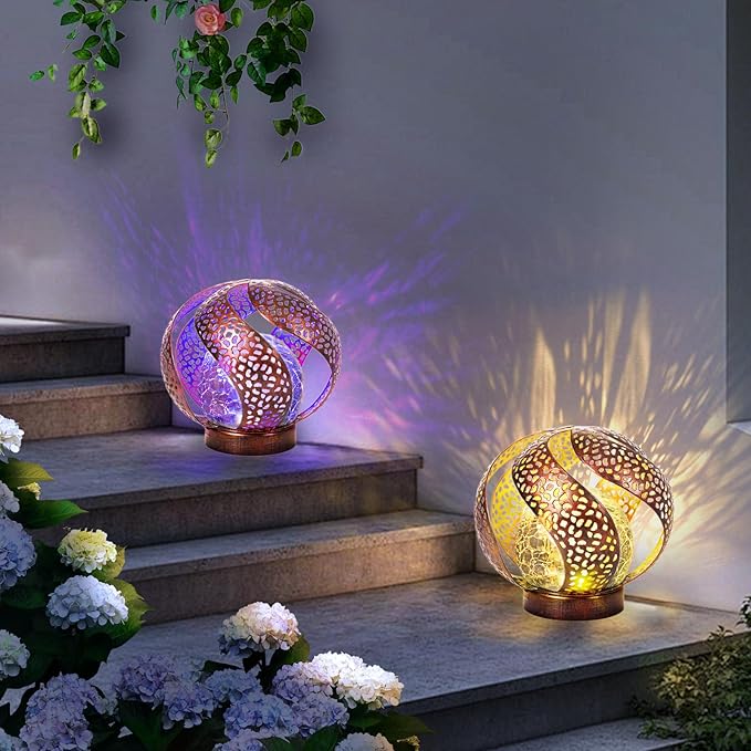 Huaxu Solar Lights Outdoor Garden Decor Waterproof Cracked Glass Globe LED Light Bronze Art Metal Retro Design Decorative Yard Patio Lawn Pathway Gift for Mom Women Anniversary Birthday-VerdiqueGarden
