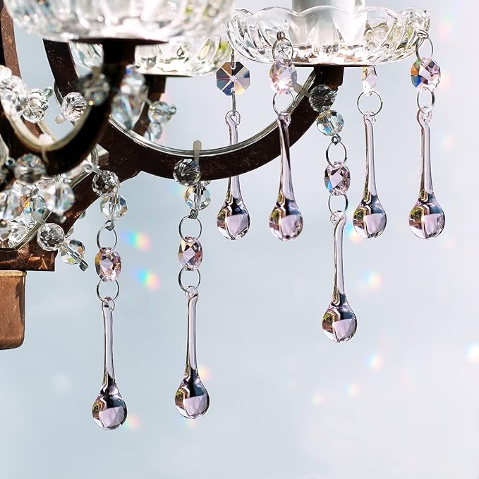 12pcs Raindrop Crystal Chandelier Prisms Parts, 53mm Hanging Crystals Beads for Chandeliers, Home Decoration (Pink)-VerdiqueGarden