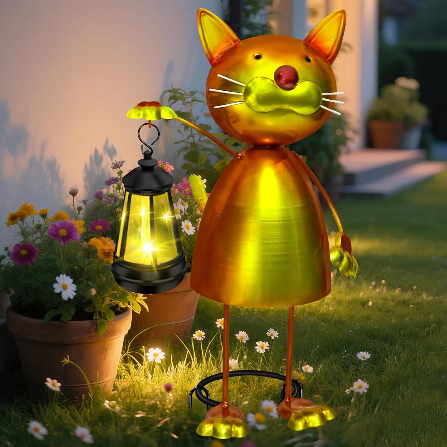 Solar Garden Decor Cat Statue with Solar Lights,13.78in Tall Metal Cat Figurines Decor,Birthday Gifts for Women Mom Grandma,Decorative Stakes for Yard Art Lawn Porch Patio Outside Decorations-VerdiqueGarden